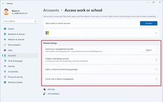 Access Work or School settings