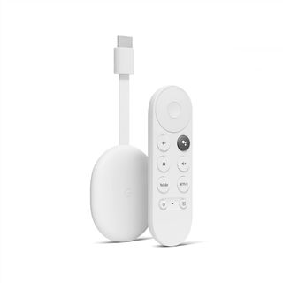 Google Chromecast with Google TV on a white background