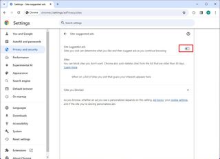 Chrome disable Site-suggested ads