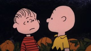 Linus and Charlie talking in the pumpkin patch in It&#039;s The Great Pumpkin, Charlie Brown.