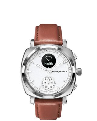 Pininfarina Senso hybrid smartwatch Moonlight Silver with a brown Italian leather strap