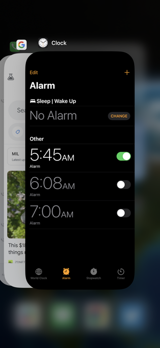 Screenshot of the app switcher on iPhone