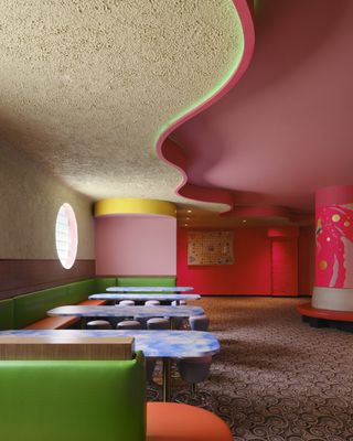 Xanadu Roller Arts colourful interiors full of bright hues and curved geometries