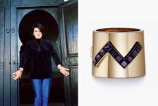 Left, portrait of Paloma Picasso, Right, ‘Paloma’s Studio’ lightning bolt bangle