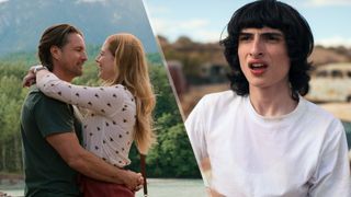 (L) Alexandra Breckenridge as Melinda &quot;Mel&quot; Monroe and Martin Henderson as Jack Sheridan embrace in Virgin River, while (R) Finn Wolfhard as Mike Wheeler in Stranger Things is shocked and slightly disgusted