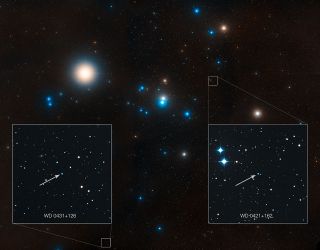 Hyades star cluster made of numerous bright blue stars.