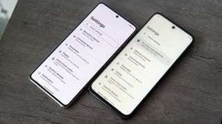 The Moto G Stylus 5G 2024 next to the Stylus 5G 2023 displaying the settings menu