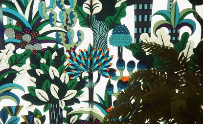 a detail of the &#039;Jardin d&#039;osier imprimé&#039; silk fabric by Pierre Marie for Hermès