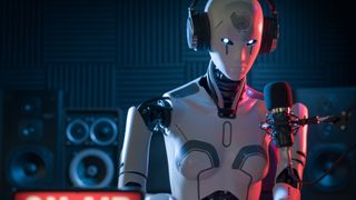 Humanoid AI robot working at the radio station