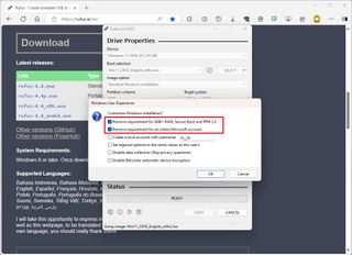 Rufus Windows User Experience settings