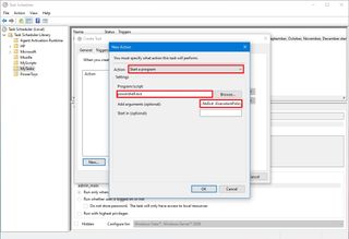 Task Scheduler action program settings