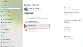 Windows Update history option