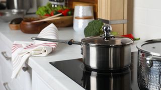 Pans on top of induction cooktop