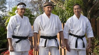 Ralph Macchio as Daniel LaRusso, William Zabka as Johnny Lawrence, Yuji Okumoto as Chozen in Cobra Kai