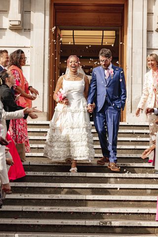 Bride in Molly Goddard wedding dress