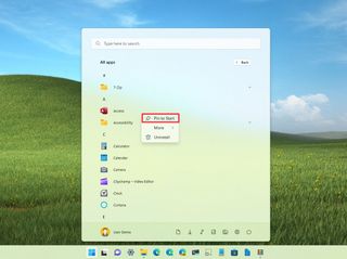 Start menu pin apps