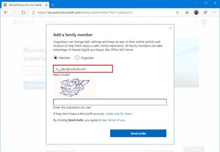 Microsoft account add new family member