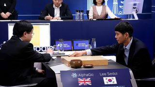 "go" player Lee Sedol plays against an AI program