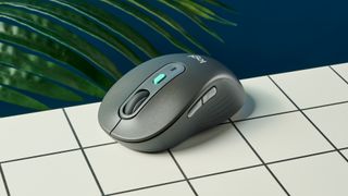 A black Logitech Signature AI Edition M750 wireless mouse