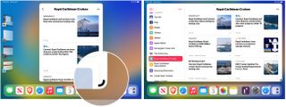 To resize iPad windows with Stage Manager: On the currently active app, press and hold the indicator shown at the bottom right of the app. Use your fingers or mouse cursor to adjust the size of a window.