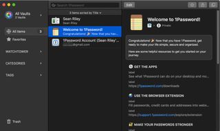 LastPass vs. 1Password: The main page of the 1Password Mac app