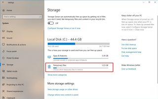 Storage sense Temporary files item