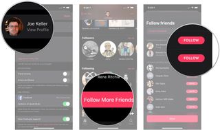 Tap your name, tap Follow More Friends, tap Follow