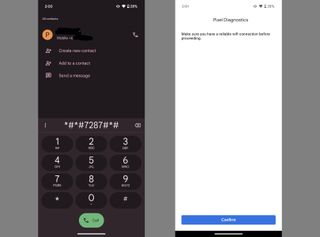 pixel diagnose app dialer code & first screen