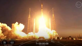 A SpaceX Falcon 9 rocket carrying the Italian CSG-2 Earth observation satellite launches from Cape Canaveral Space Force Station in Florida on Jan. 31, 2022.