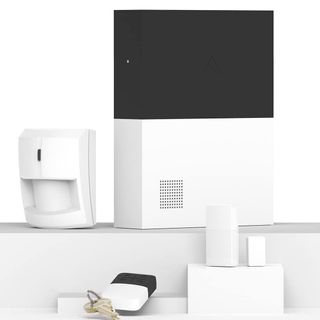 abode security kit with motion sensor, remote, and door/window sensor