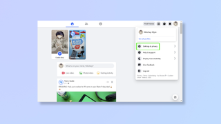 Screenshot of the Facebook website with a box highlighting Settings & privacy. 