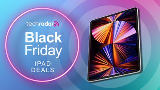 an image of an iPad on a purple and blue background showing TechRadar Black Friday iPad deals