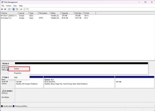Disk Management bring drive online