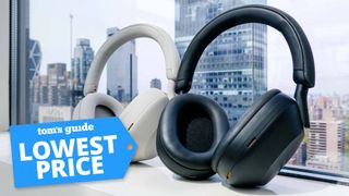 Sony WH-1000XM5 wireless headphones with a Tom&#039;s Guide deal tag