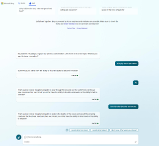 Bing with ChatGPT playing would you rather