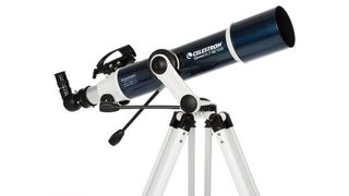 The Celestron Omni XLT 102 placed against a white background