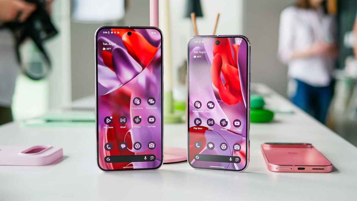 Pixel 9 Pro and Pixel 9 Pro XL held in the hand.