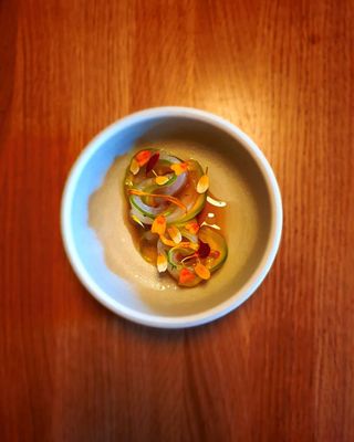 Aged Pike Perch, Zephito Squash and Marigold at Jatak