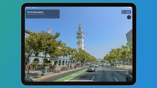 The Apple Maps Look Around feature on a street