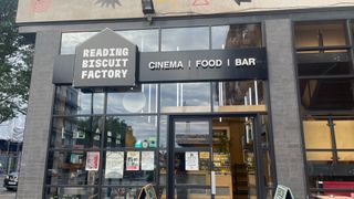 Reading Biscuit Factory entrance front with logo