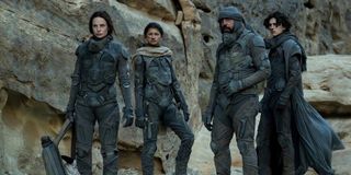 Rebecca Ferguson, Zendaya, Javier Bardem, and Timothée Chalamet in Dune