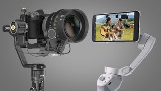 The Zhiyun Crane 2S with a camera and DJI OM 4 holding a phone