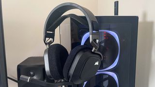 Corsair HS80 RGB Wireless headset on desk