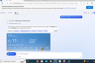 Bing predicting the weather for London