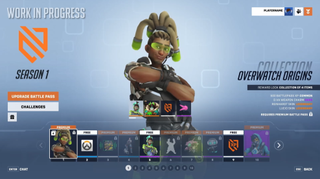 A peek at a work-in-progress UI for Overwatch 2's battle pass.