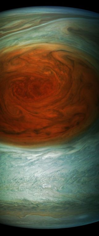 This enhanced-color image of Jupiter's Great Red Spot was created by citizen scientist Gerald Eichstädt using data from the JunoCam imager on NASA's Juno spacecraft. The image is adjusted and strongly enhanced to draw viewers' eyes to the iconic storm and