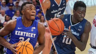 (L to R) Oscar Tshiebwe and Fousseyni Drame will face off in the Kentucky vs Saint Peter&#039;s live stream