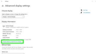 How to change the refresh rate on your monitor - a screenshot of "Display adaptor properties for display 1" being selected in the Windows 10 menu