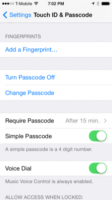 Turn Passcode Off