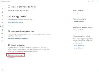 Exploit protection settings option